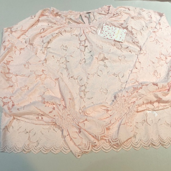 New Free People Olivia Pink Lace Top - Picture 4 of 7